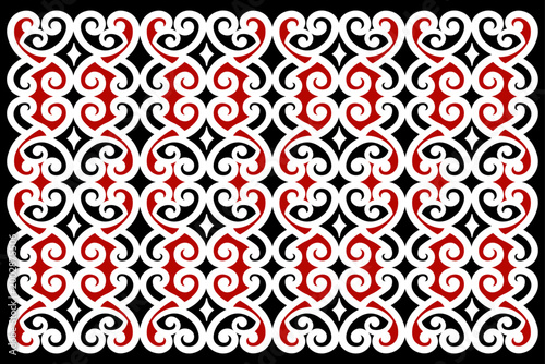 Traditional Māori pattern in red black and white, vector illustration background design. 
