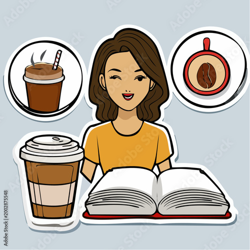 Woman Reading Book with Coffee