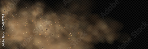 Flying desert dust cloud background with sand storm particles and gritty smoky overlay effect.