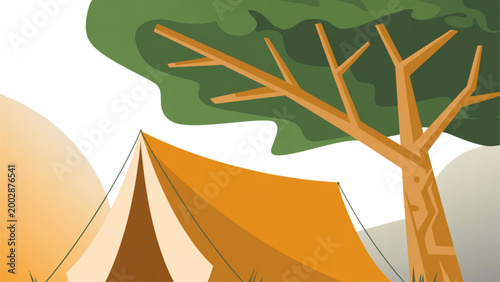 Simple tree with bare branches against a snowy hillside landscape