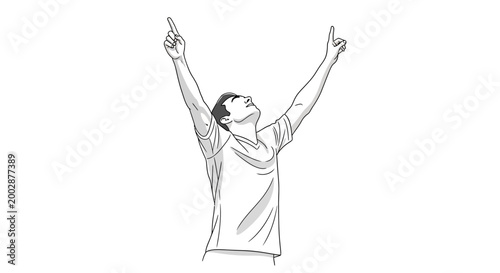 Man with arms raised in celebration.