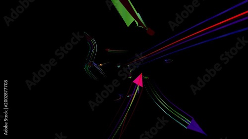 Futuristic data flow arrows. The pixel navigation loop. Data transmission in cyberspace. Pixelated neon arrows.