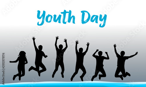 Youth Day Celebration Banner with Jumping Children Silhouettes – Colorful Greeting Card Design for National and International Youth Holiday Events