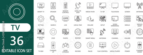 Tv stroke icon set for  movie, streaming , remote control,  silhouette, television,  wireless,  streaming , media, screen, and more  icon..