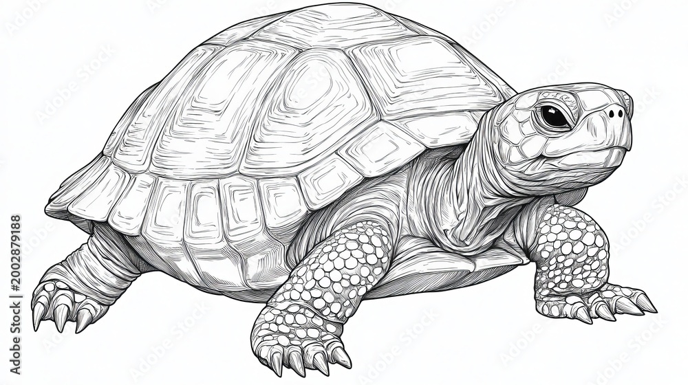 Fototapeta premium Detailed Illustration of a Turtle with Intricate Shell Pattern and Anatomical Features in Nature