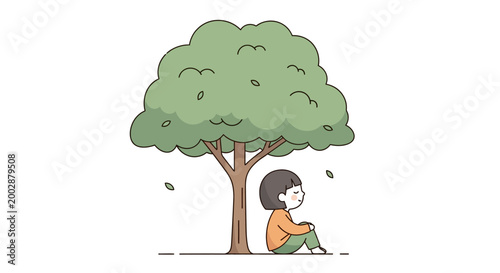 Canvastavla child sitting under a tree.