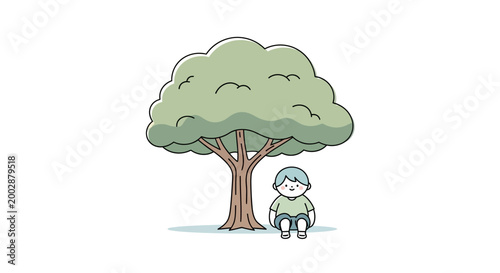 A sad man sitting under tree.