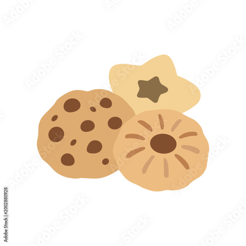 Chocolate chip cookies and star cookie.