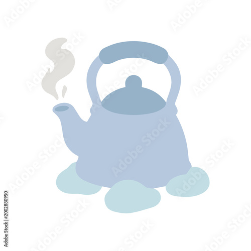 Blue Kettle with Steam Rising.