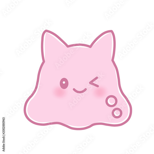 Cute Pink Cat Slime Character Winking Expression Isolated on Transparent Background