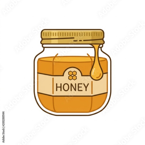 Sweet golden honey dripping from a glass jar with a simple label