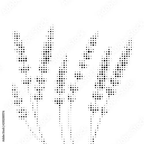 Lavender halftone flower illustration, stylized with dotted texture, black and white graphic design, isolated on white background, minimalist retro style, comic.
