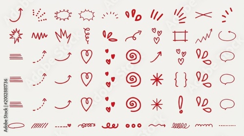 Collection of hand-drawn decorative elements and symbols for design accents.