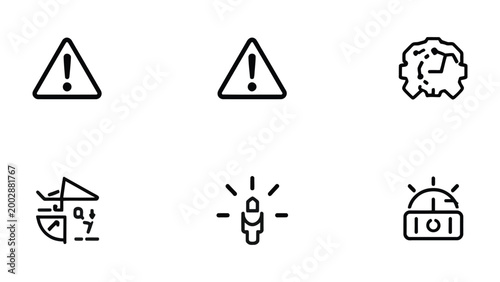 Fotografi Warning and Alert Icons: A collection of distinct warning and alert icons, each serving to immediately convey caution or awareness