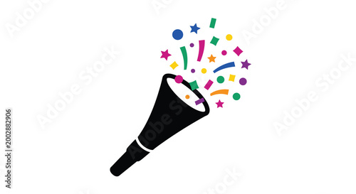 Party popper with confetti burst black silhouette