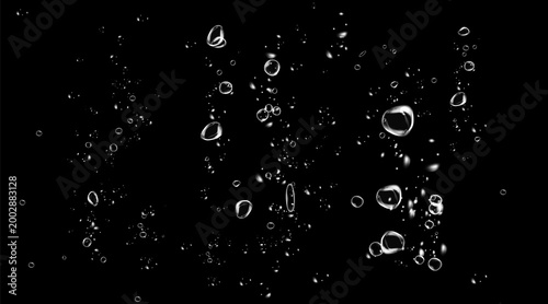 Sparkling water bubbles background with fizzy underwater droplets and transparent liquid texture.