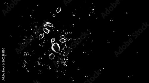 Sparkling water bubbles background with fizzy underwater droplets and transparent liquid texture.