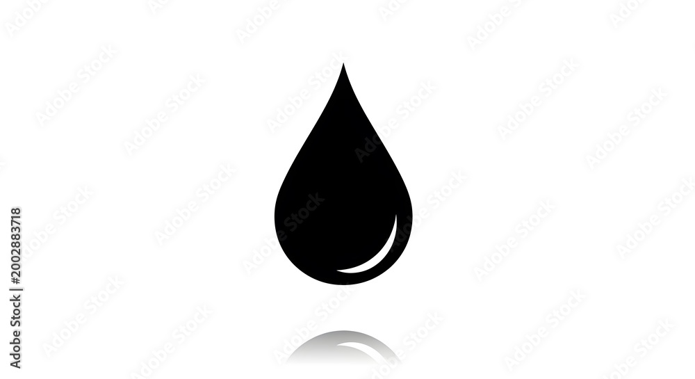 Fototapeta premium Black Ink Drop Icon with Reflection on White Background, Vector Art