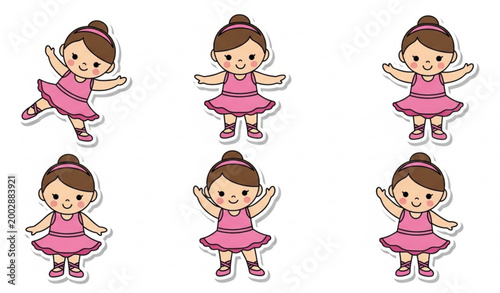 Baby ballerina doll sticker set with pink tutu dress and playful dance poses for kids design