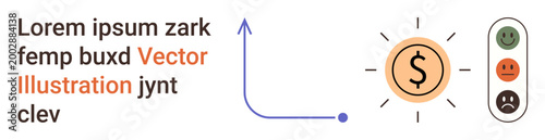 Financial trends, economic growth, feedback systems, decision-making, analytics, wealth management. Graph pointing upward, a dollar sign and emoticon feedback scale. Financial trends and analytics