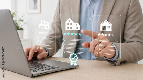 A person analyzing real estate ratings on a digital interface