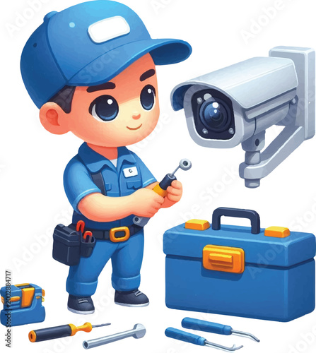 Cartoon flat vector IT technician