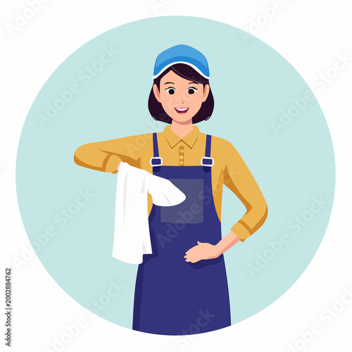 Cartoon Woman Cleaner with Cloth