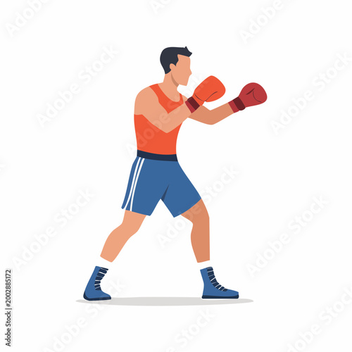 Boxer in Fighting Stance with Red Gloves