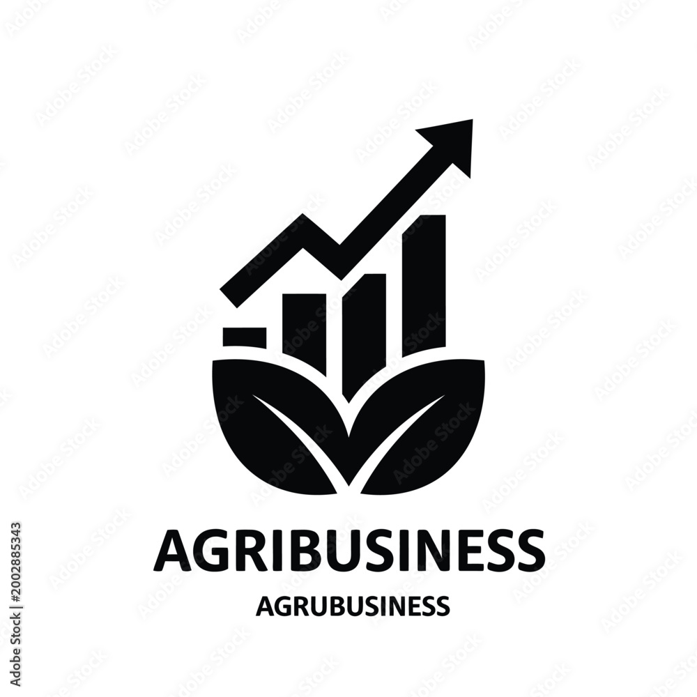 Fototapeta premium Agribusiness logo with upward trending graph and leaf elements in a black silhouette style high quality professional detailed modern elegant