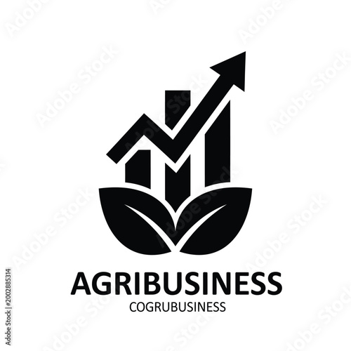 agribusiness logo with house leaves and rising graph icon in black silhouette style high quality professional detailed modern elegant stylish