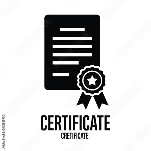 certificate icon with ribbon and star black silhouette on a white background high quality professional detailed modern elegant stylish clean