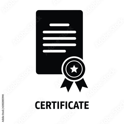 certificate icon with ribbon and star symbol in black silhouette on a white background high quality professional detailed modern elegant