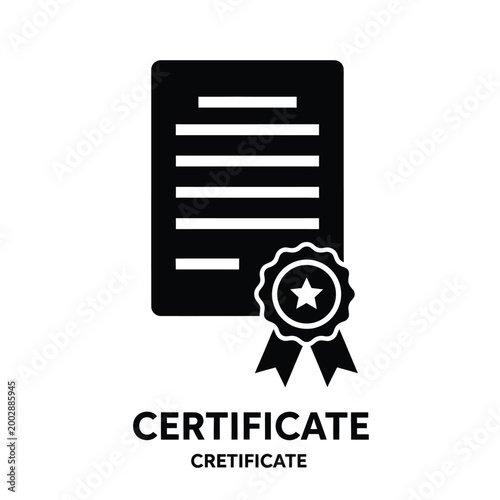certificate icon with ribbon and seal black silhouette on a white background high quality professional detailed modern elegant stylish clean