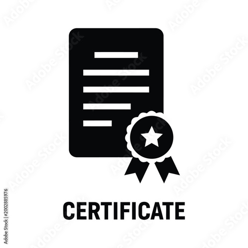 certificate icon with ribbon and star black silhouette on a white background high quality professional detailed modern elegant stylish clean