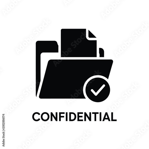 folder icon with checkmark symbol black silhouette of document management and confidential data security concept high quality professional detailed modern