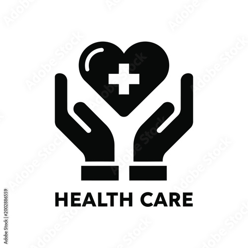 healthcare symbol with hands holding a heart and medical cross flat vector icon on white high quality professional detailed modern