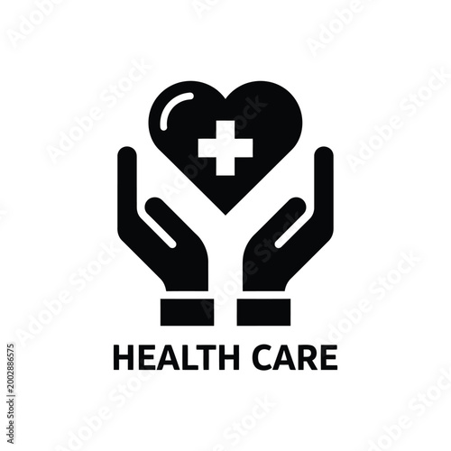 healthcare symbol featuring hands cradling a heart with a medical cross black silhouette icon high quality professional detailed modern elegant