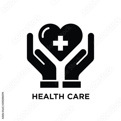 healthcare icon featuring hands cradling a heart with a medical cross black silhouette high quality professional detailed modern elegant stylish