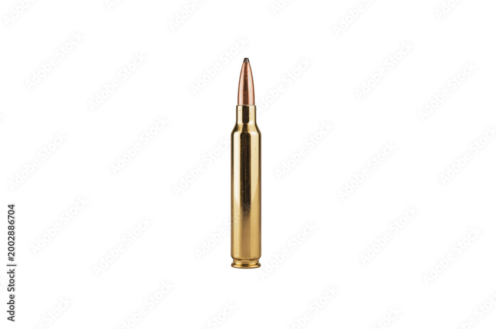 Obraz premium Rifle ammunition cartridge showing a brass casing and bullet
