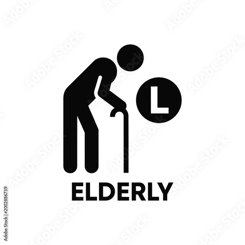 elderly person silhouette with walking cane and letter l icon on white background high quality professional detailed modern elegant stylish
