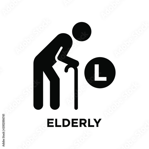 elderly person pictogram with walking aid and accessible symbol on white background high quality professional detailed modern elegant stylish clean