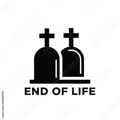 two black tombstone silhouettes with crosses on a white background memorial symbol high quality professional detailed modern elegant stylish clean