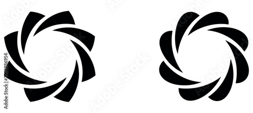Slika na platnu Two black abstract circular shapes resembling aperture blades on a white background