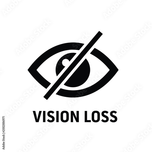 eye with slash icon representing vision loss black silhouette on a white background with text high quality professional detailed modern