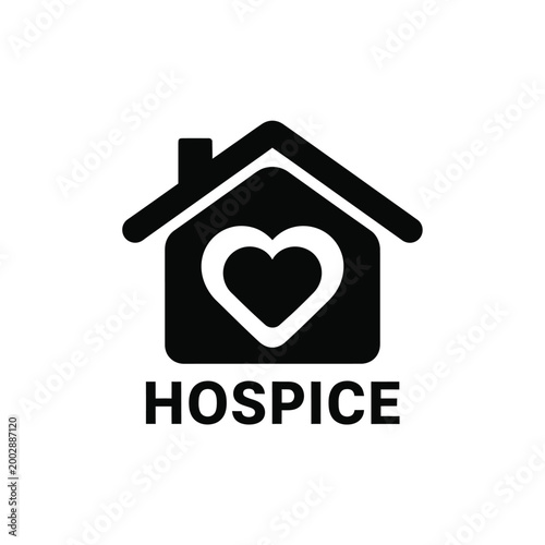 hospice icon with house and heart shape in black silhouette on a white background high quality professional detailed modern elegant