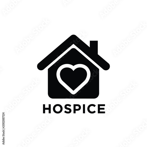 hospice symbol with house and heart shape black silhouette on white background high quality professional detailed modern elegant stylish clean