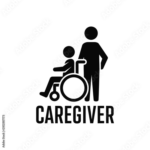 silhouette of a caregiver pushing a person in a wheelchair accessibility symbol on white background high quality professional detailed modern