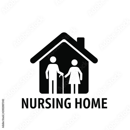 nursing home icon with silhouette of elderly couple black and white pictogram high quality professional detailed modern elegant stylish clean