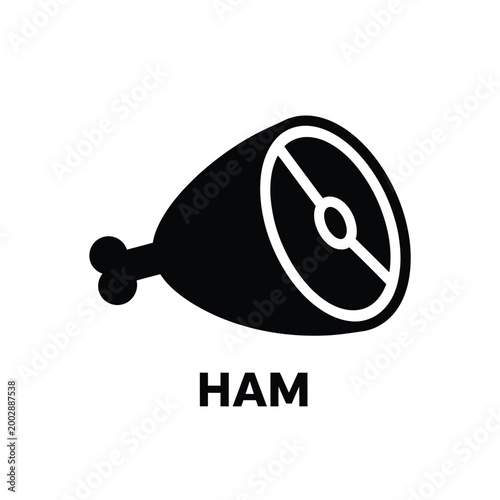 black silhouette of a ham hock with bone and meat simple flat icon on white background high quality professional detailed
