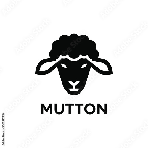 sheep head silhouette in black against a white background with the word mutton underneath high quality professional detailed modern elegant